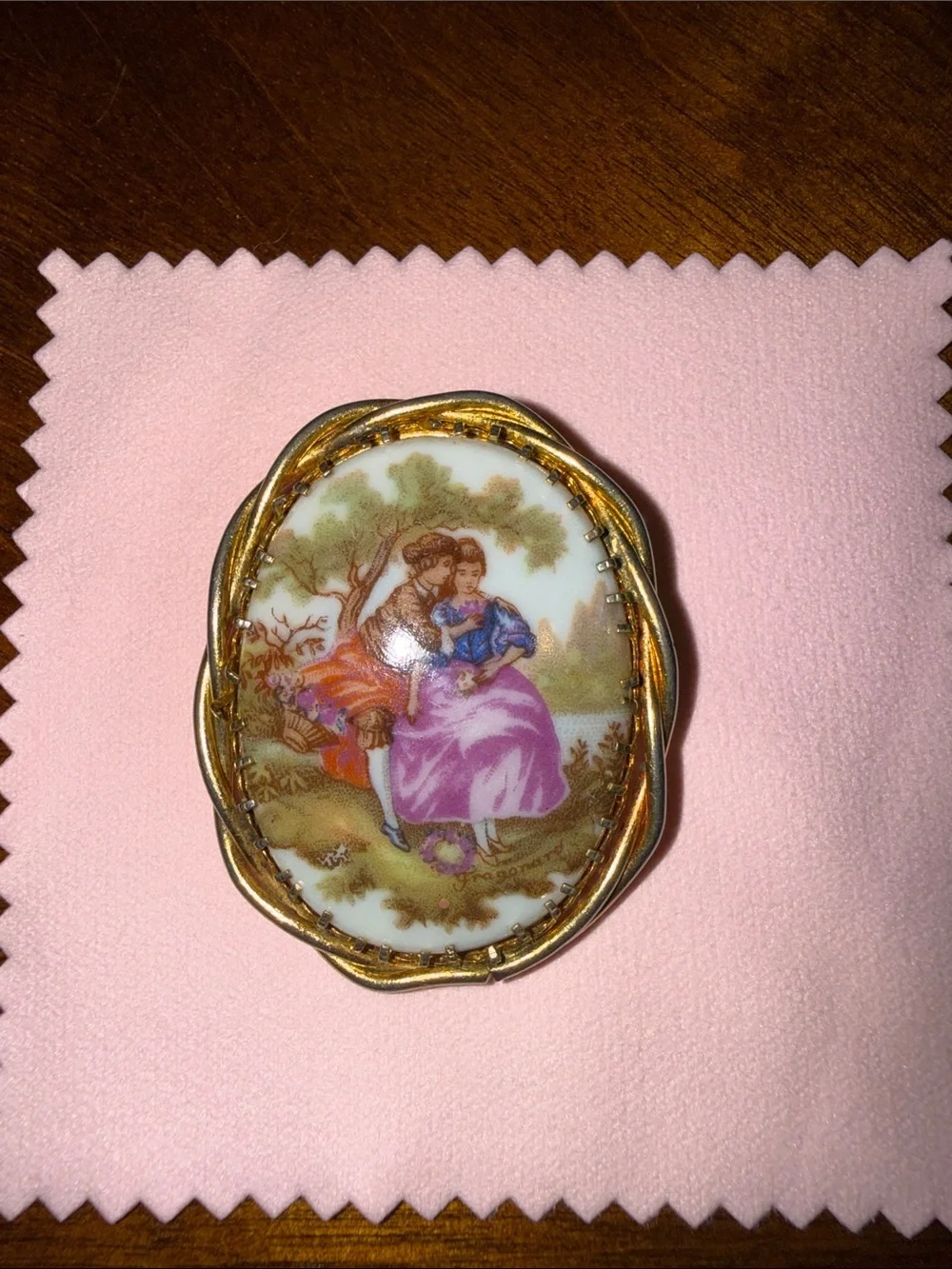 EME stamped porcelain Fragonard-style Brooch